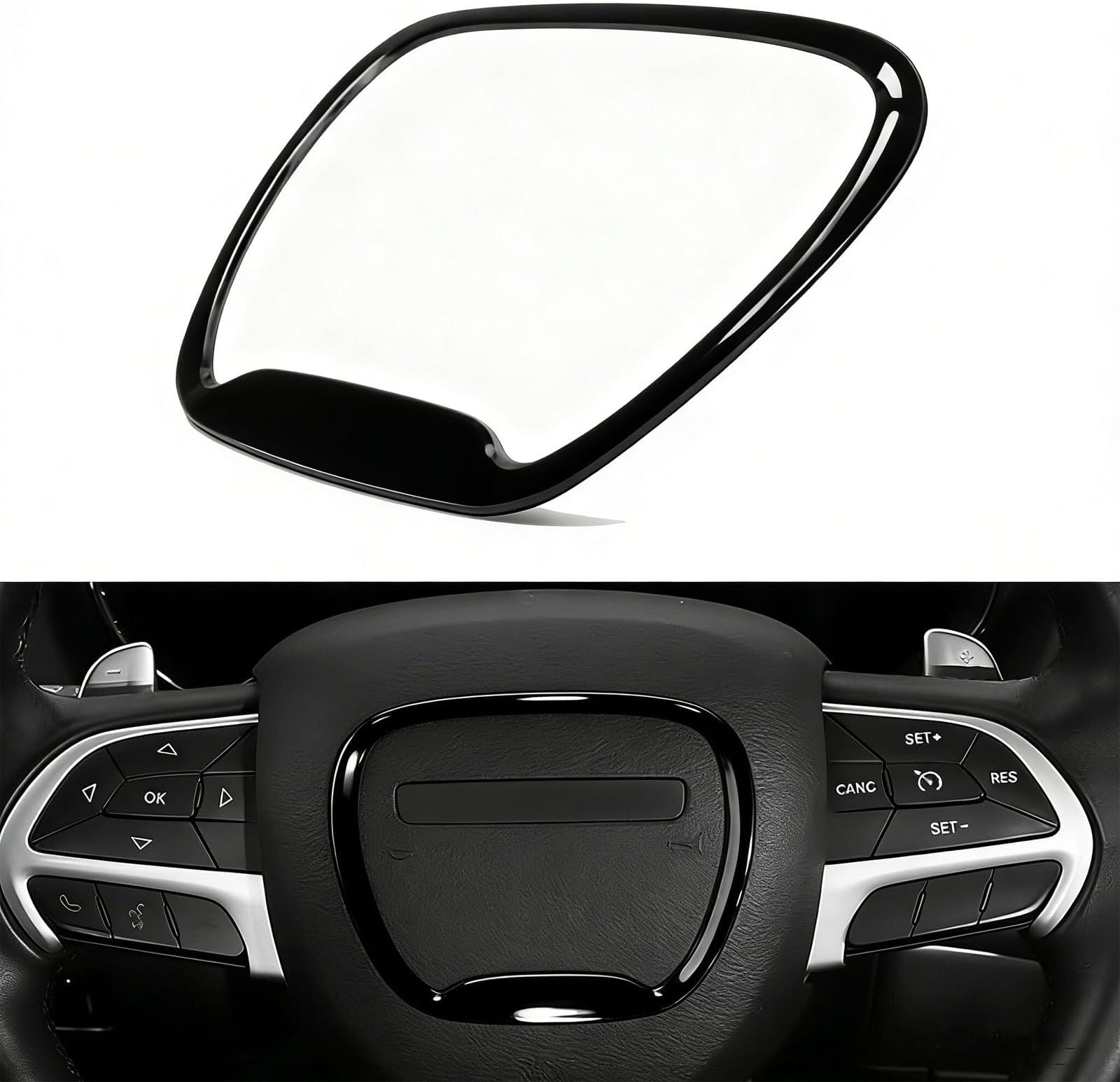 Steering Wheel Control Button Trim Cover ， Compatible with Dodge Challenger Charger Durango 2015-2025, Glossy Piano Black ABS Decorative Overlay - Easy Install