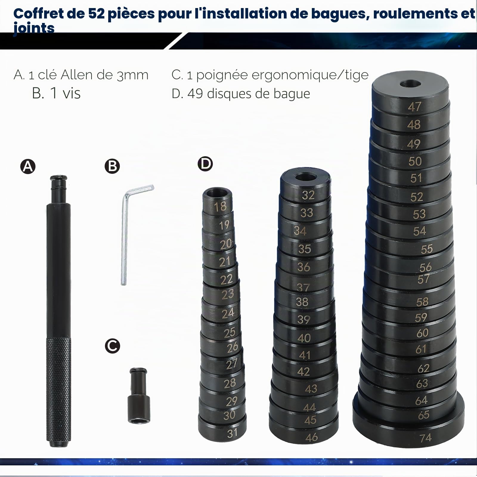 ATPEAM Kit Extracteur de Roulement 52 Pièces Arrache Roulement Joint