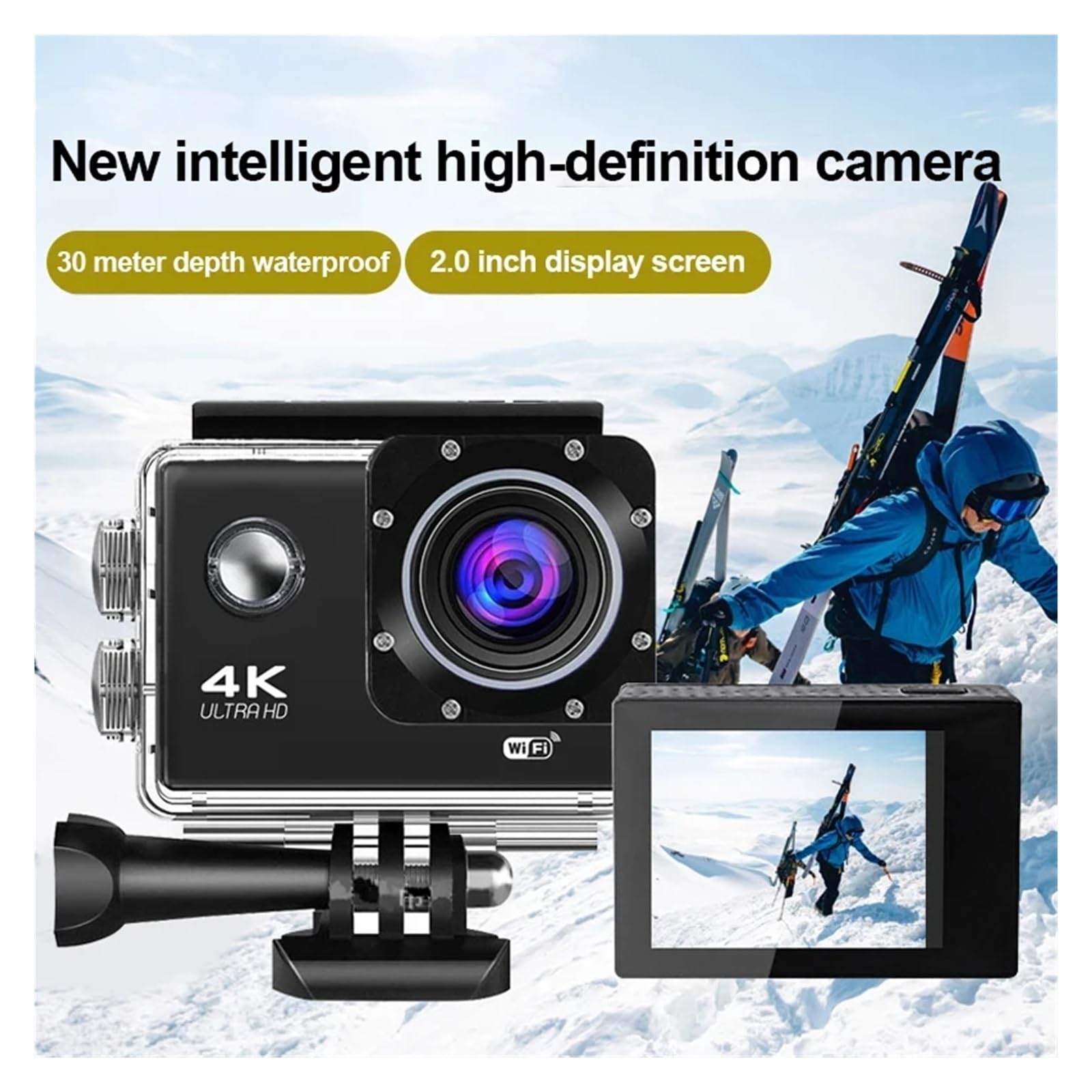 Ultra HD 4K Action Camera 720P/30FPS WiFi Telecamere subacquee Casco impermeabile Bicicletta Videocamere con registrazione Sport all'aria aperta Cam(Blue)