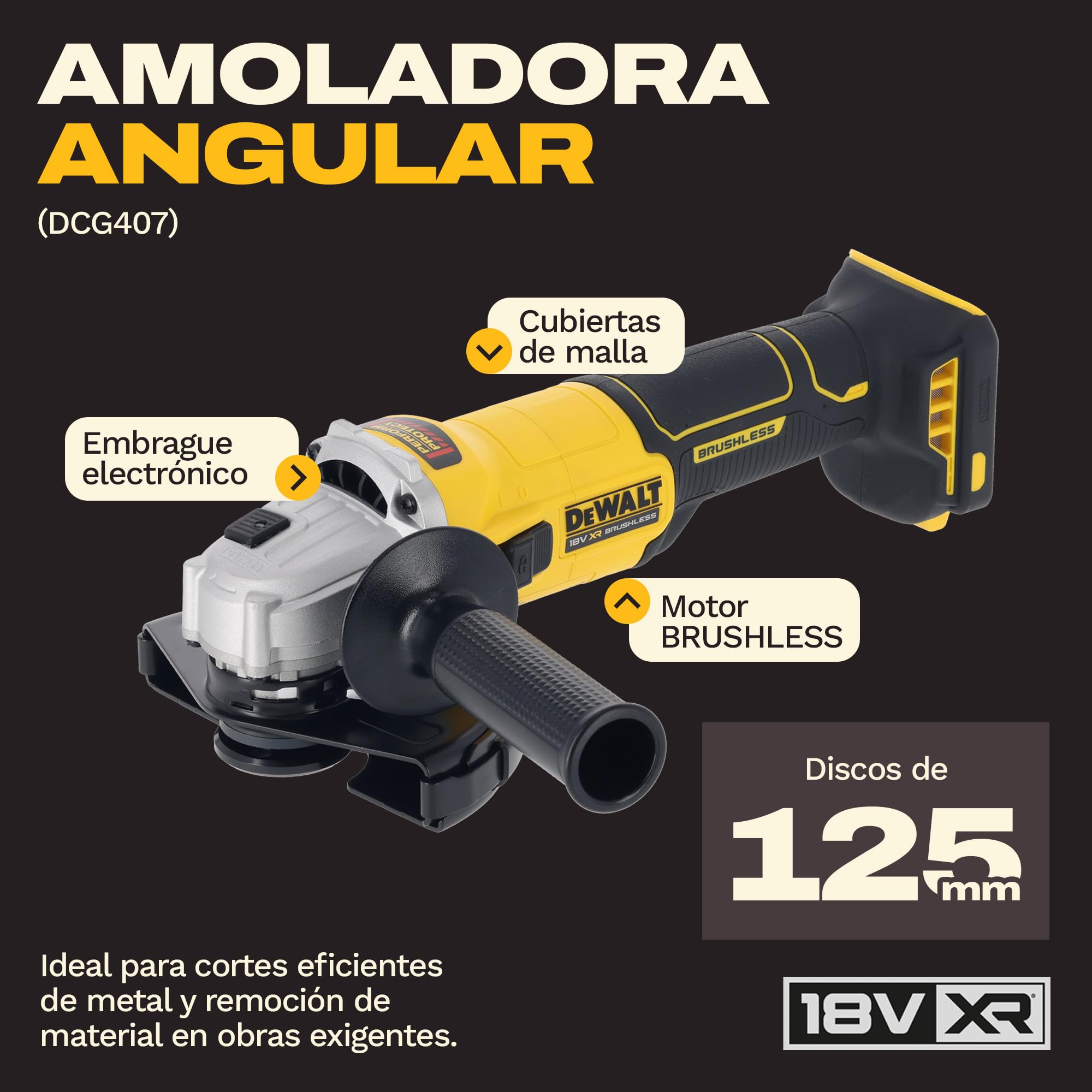 DEWALT Kit Combo 18V de 4 Herramientas (Taladro Percutor Compacto, Atornillador de Impacto, Martillo Rotativo SDS-Plus 18V, Amoladora Angular 125mm) con 3 Baterías de 4Ah en Bolsa Blanda, DCK424M3-QW