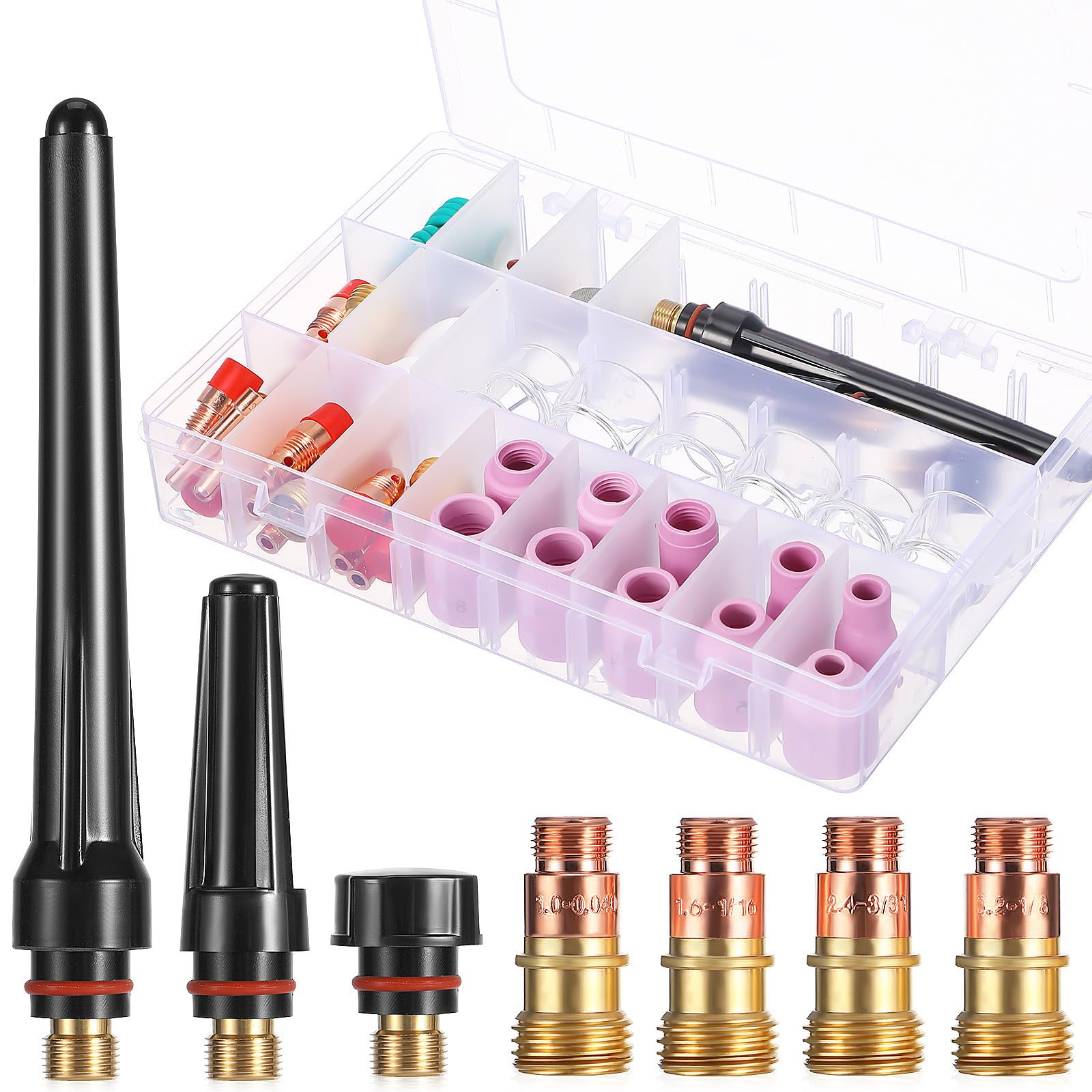 TOYANDONA Kit de Accesorios de Soldadura Tig Juntas de Copa y Pinzas para Antorcha, Fabricado en Acero Inoxidable y Plástico, Ligero y Preciso para Proyectos de Soldadura