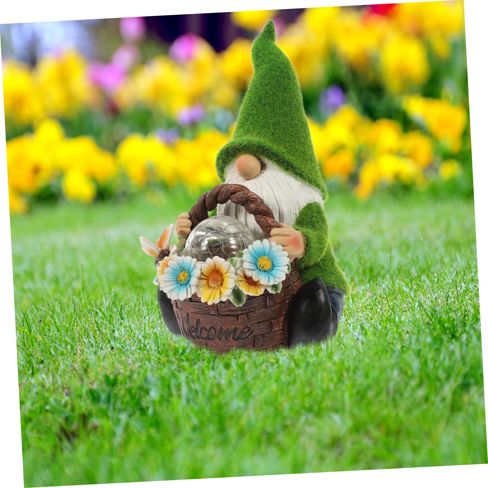 YARNOW Statue de GNOME de Jardin Solaire en Résine Verte pour Extérieur