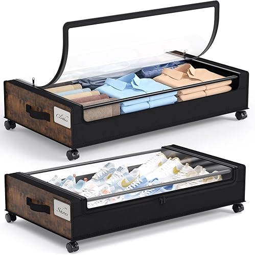 Miniatura 16 de Yecaye Almacenamiento debajo de la cama con ruedas, paquete de 2 contenedores de almacenamiento debajo de la cama, almacenamiento de zapatos debajo