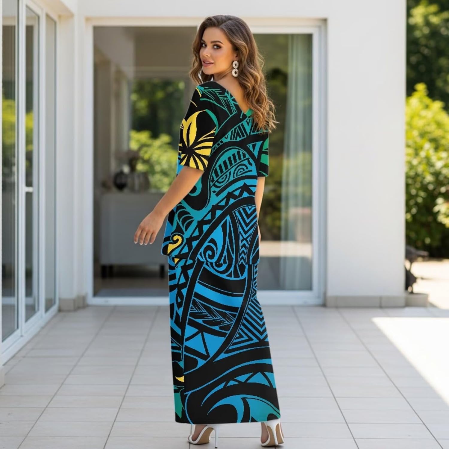 2025 Polynesian Tribal Design Samoan Puletasi Set Ptaha Plus Size Women's Top and Skirts Two Piece Set Dress
