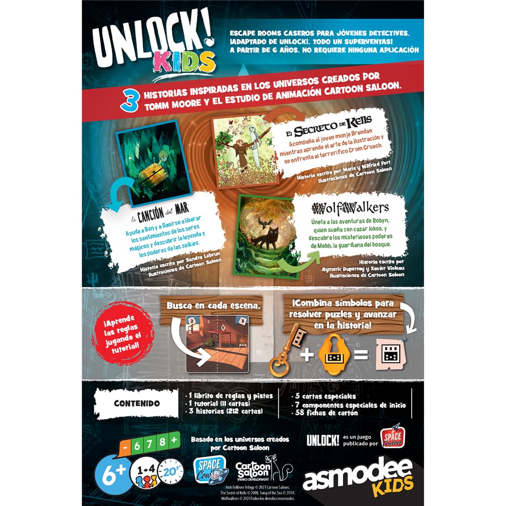 Asmodee Kids Unlock! Kids Cartoon Saloon, Juego de Mesa, A Partir de 6 Años, De 1 a 4 Jugadores, 20 Minutos por Partida, Español