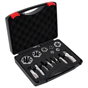 NPT Pipe Tap and Die Set, Hex Die Set 1/16", 1/8", 1/4", 3/8", 1/2", 3/4" and 1", 15pcs High Speed Steel Taps & Dies with Storage Case