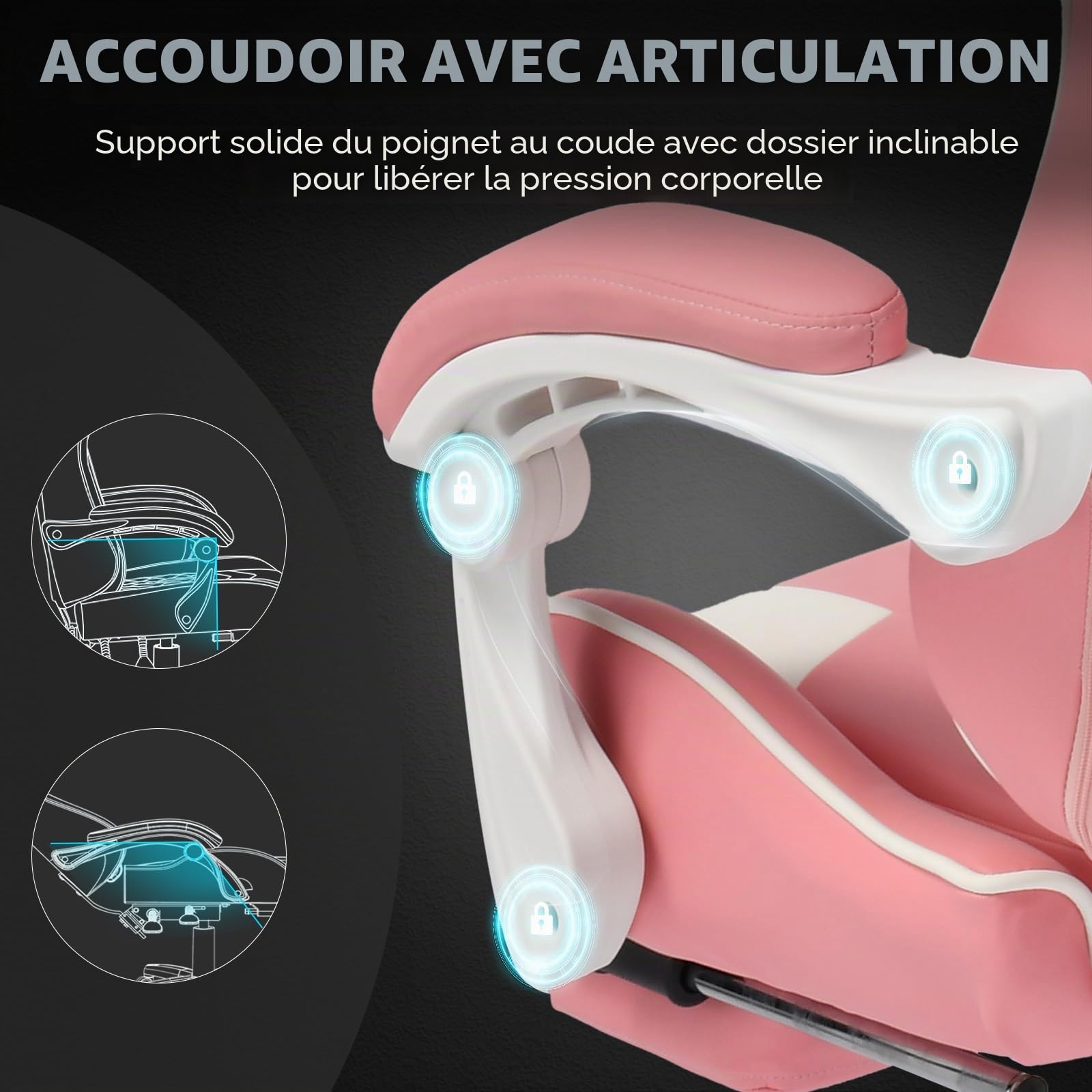 GTPLAYER Chaise de Jeu, Chaise de Bureau, Ergonomique, Fauteuil de Jeu avec Support Lombaire de Massage, Chaise de Travail avec Repose-Pieds et appuie-tête, Cuir synthétique, Supporte 150 kg, Rose