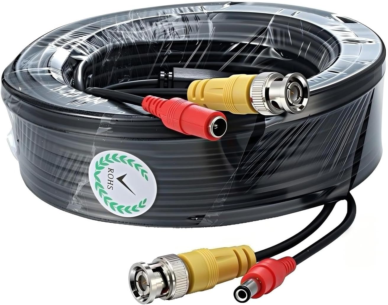Multibao 2-in-1 BNC Video Power Cables, 5M 10M 20M 30M 50M BNC DC Power Video Lead Cables CCTV Security Camera DVR Extension Cable Black Color (15 Meter)