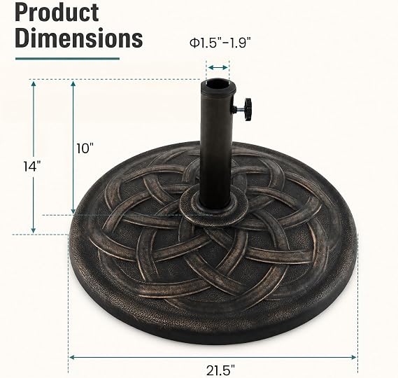 Giantex 43 lbs Patio Market Umbrella Base, 21.5 Heavy Duty Outdoor Stand | Classic Round Resin Umbrella Base with Cast Iron Holder, 1.5-1.9 Pole, for Garden, Porch, Deck, Poolside