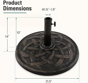 Giantex 43 lbs Patio Market Umbrella Base, 21.5 Heavy Duty Outdoor Stand | Classic Round Resin Umbrella Base with Cast Iron Holder, 1.5-1.9 Pole, for Garden, Porch, Deck, Poolside