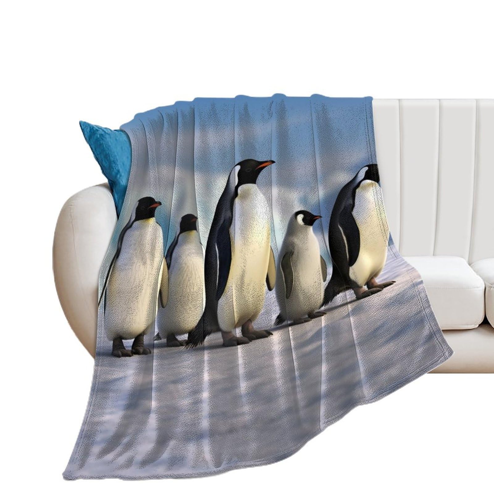 Couverture flanelle pingouins anti-boulochage pour vos soirées cocooning sur le canapé
