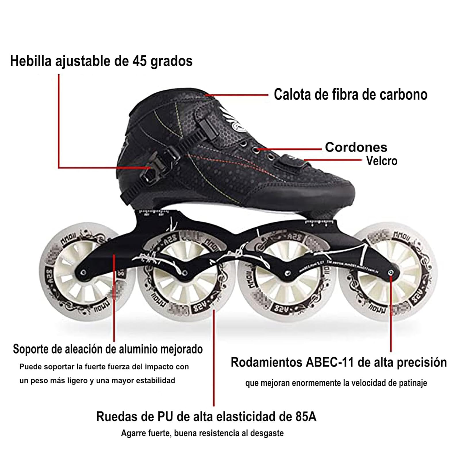 Patines En Linea Adulto, Patines De Velocidad Profesional De Fibra De Carbono para Exteriores, Patines 4 Ruedas Adulto Hombre Y Mujer, Unisex