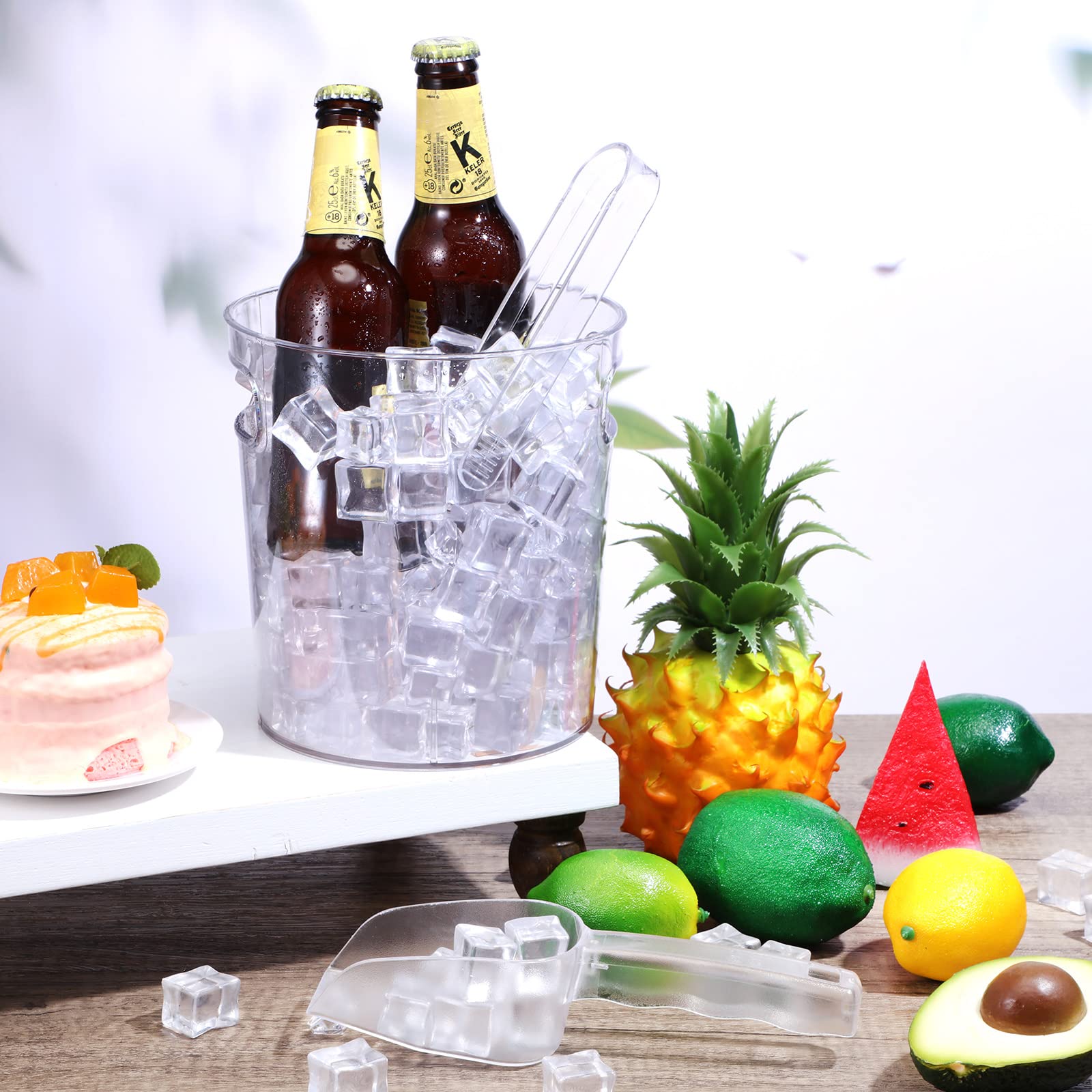 6-Pack Clear Plastic Ice Buckets – 5L Wine Chillers With Scoop & Tongs For Parties