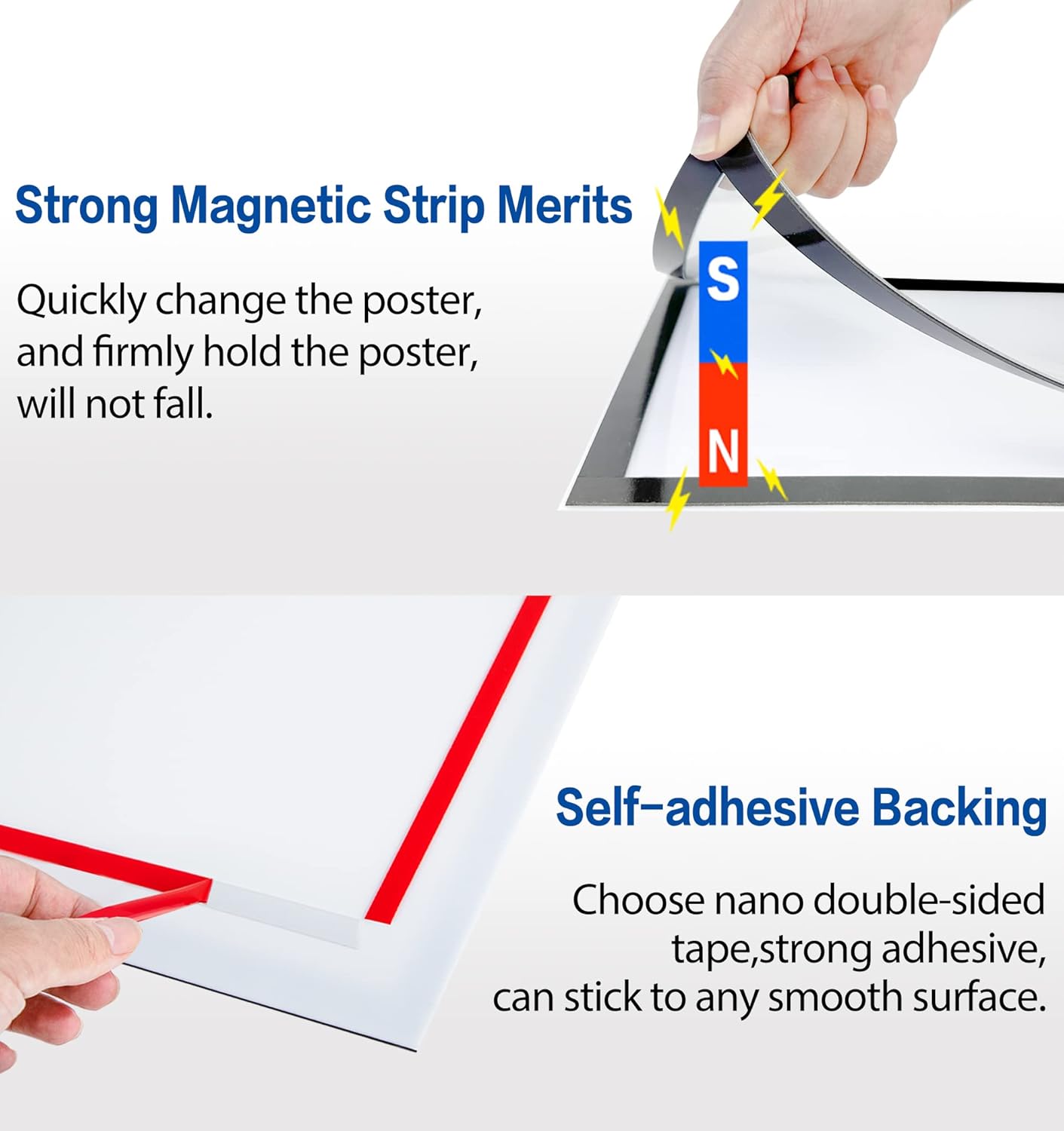 8.5" x 11" Acrylic Sign Holder Wall Mount, Self Adhesive Magnetic Display Frame with Nano Tape and Strong Magnetic Frames for Wall, Door, Glass, Home, Store, Office (Black, 3Pack)