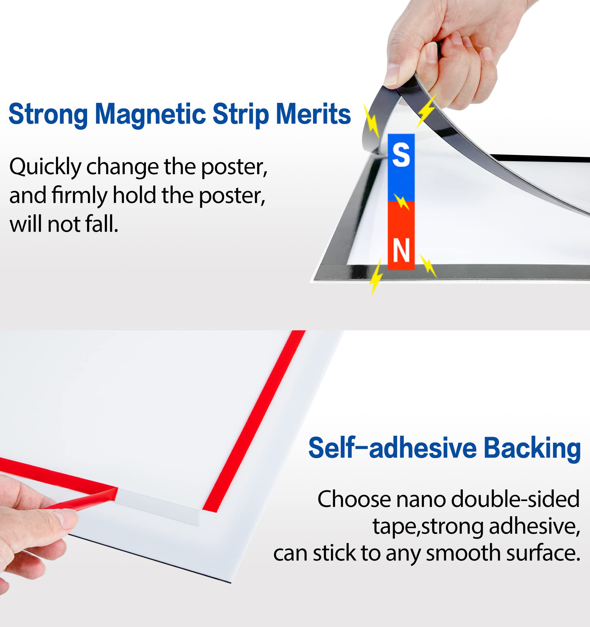 3 Packs 8.5" X 11"Acrylic Sign Holder Wall Mount, Plastic Display Frames Adhesive Tape Magnetic Strip Clear Plexi Magnetic Display Frame Door Window Of