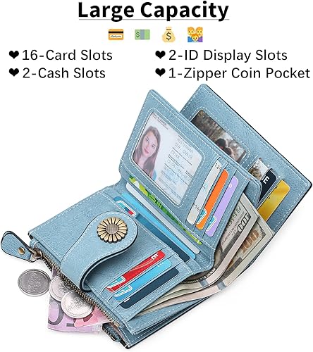 Miniatura 2 de SENDEFN - Billetera pequeña de piel auténtica para mujer, diseño plegable con ventana para tarjeta de identificación