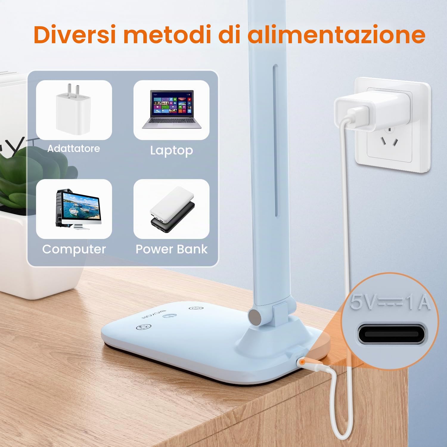 Lampada da Scrivania, 5 Colori e 10 Livelli di Luminosità Lampada da Tavolo, Timer/USB Ricarica/Tocca Controllo/Pieghevole, Protezione Gli Occhi LED Luce per Studio, Lavoro, Gioco, Regalo
