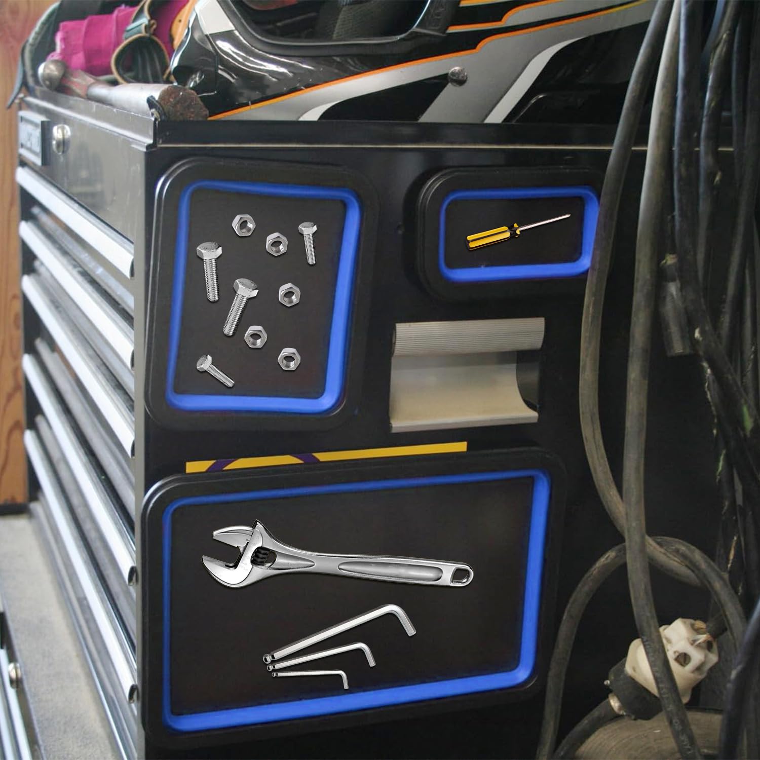 3 Pezzi Vassoio Magnetico da Officina in Silicone, Pieghevole, Accessorio Magnetico per Carrello da Officina, Ideale per Piccoli Bulloni, Viti, Dadi, Inserti e Altri Piccoli Componenti e Utensili, Blu
