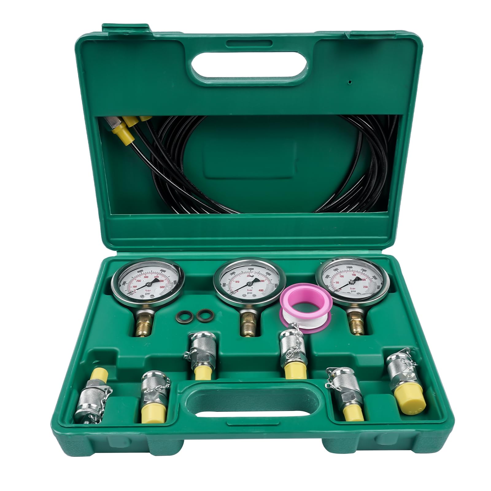 Hydraulic Pressure Test Kit 25/40/60MPa mit 6 Kupplungen, 304 Edelstahl Hydraulik-Messgeräte-Set für Bagger & Baumaschinen, inklusive Schlauchkupplungen und Messgerät für Hydraulik-Testgeräte