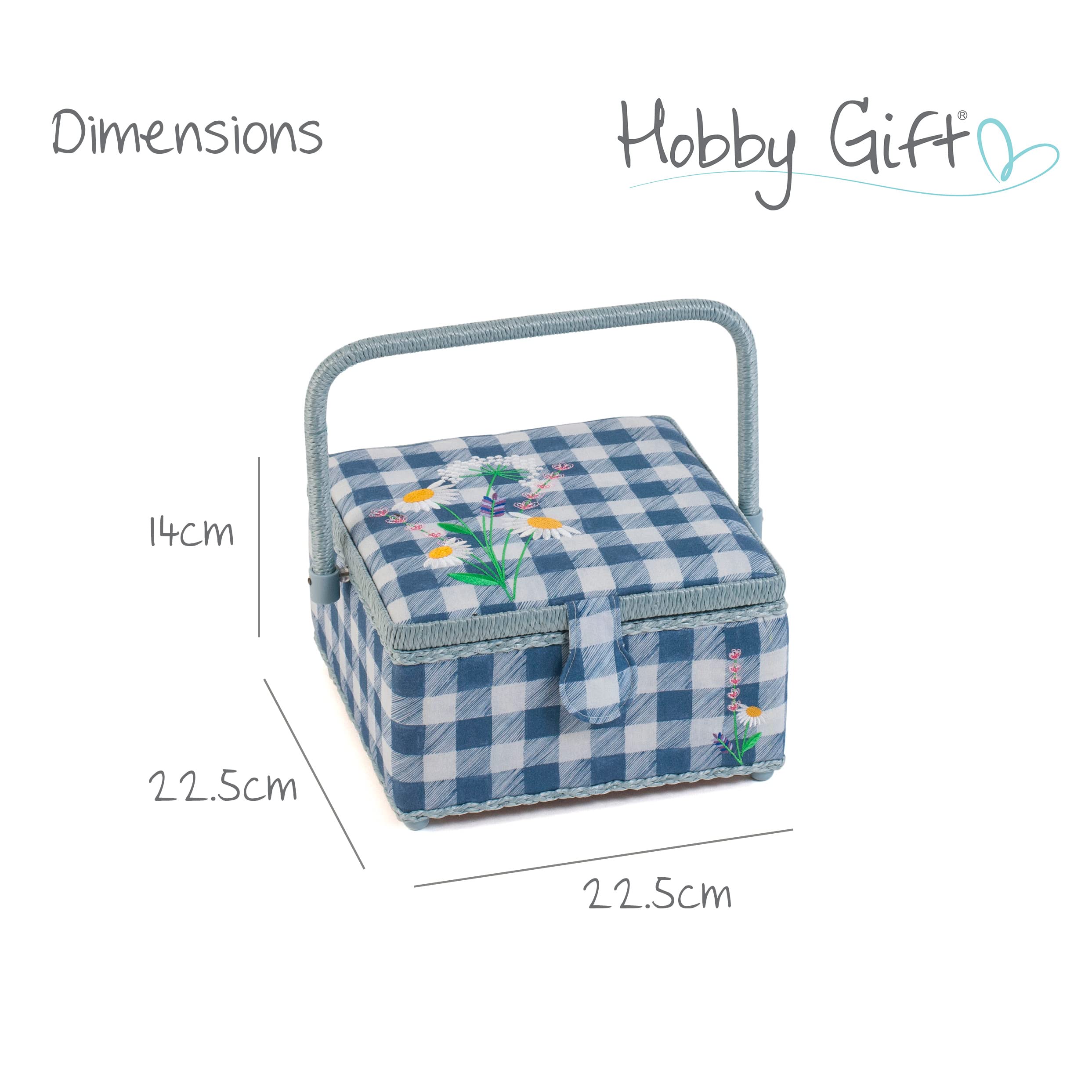 Hobby Gift Caja de coser, tamaño mediano, cuadrado, tapa bordada, cuadros florales salvajes