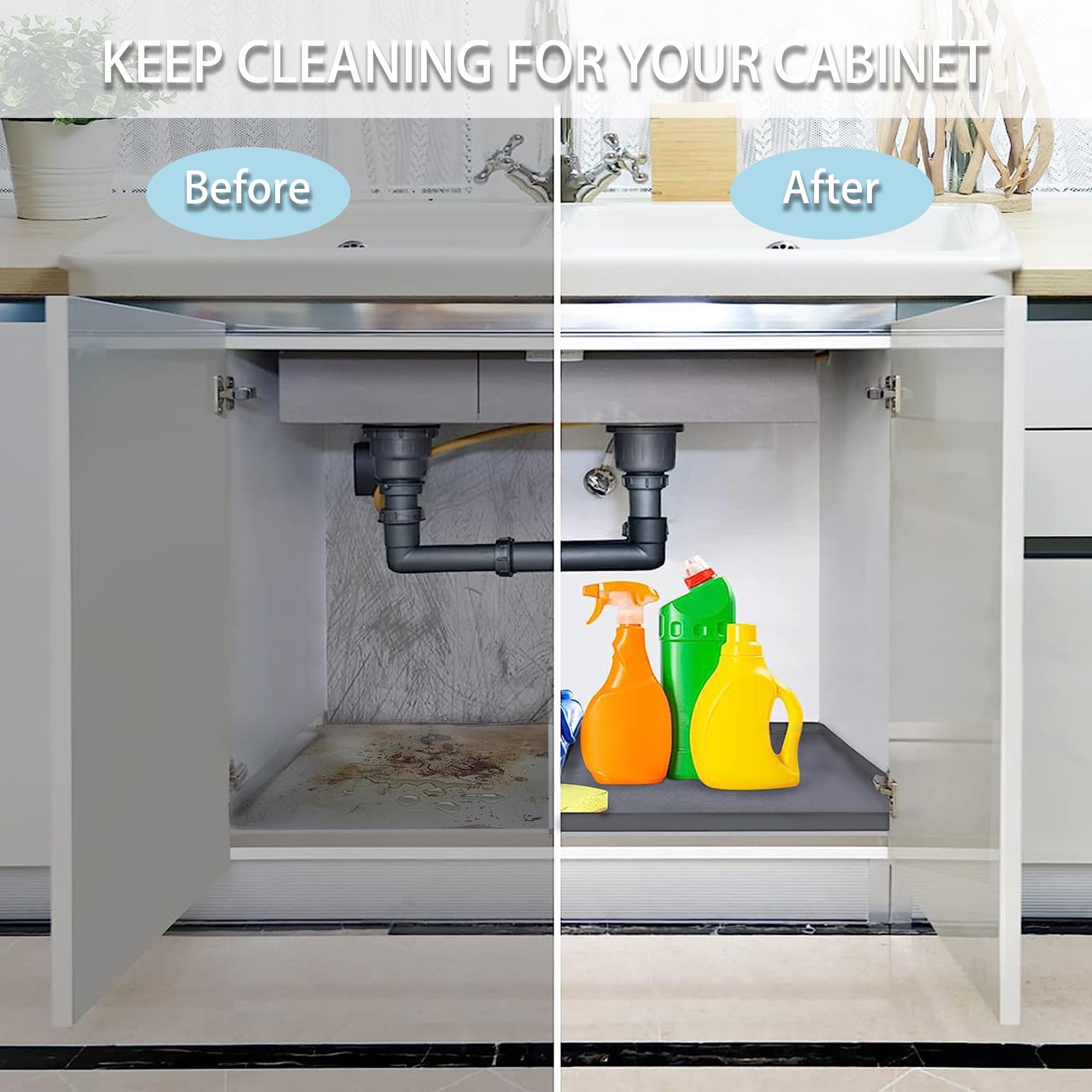 Under Sink Mat, 34'' *22'' Silicone Waterproof Mat, Under Sink Shelf