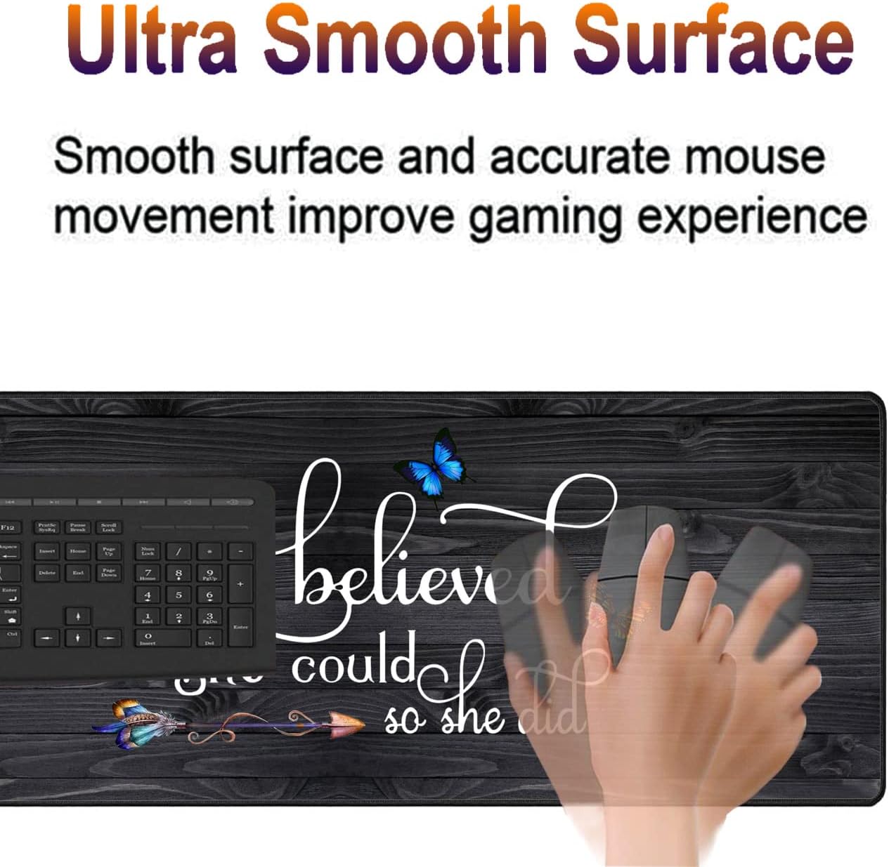 Extended Gaming Mouse Pad Desk Pad Keyboard Pad, Mouse Wrist Rest and Coaster, Anti-Slip Rubber Base Mouse Pad, Suitable for Gaming and Office, She Believed She Could So She Did