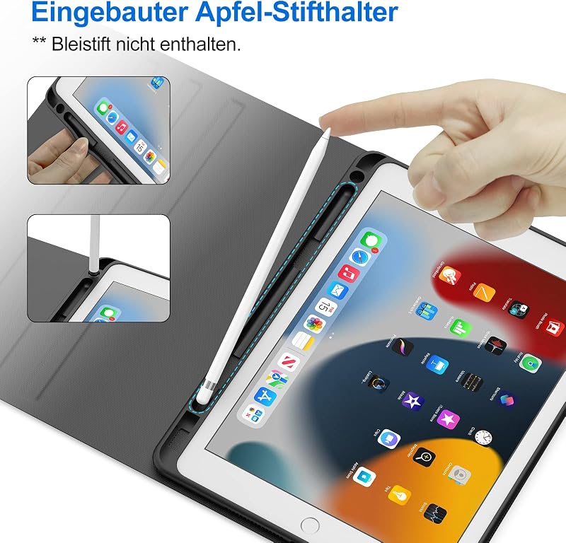 FOGARI Bluetooth Billentyűzetes Tok iPad 10.2/10.5 Készülékekhez - Német QWERTZ, Levehető, Újratölthető, Kompatibilis 9/8/7 Generációs iPad,
