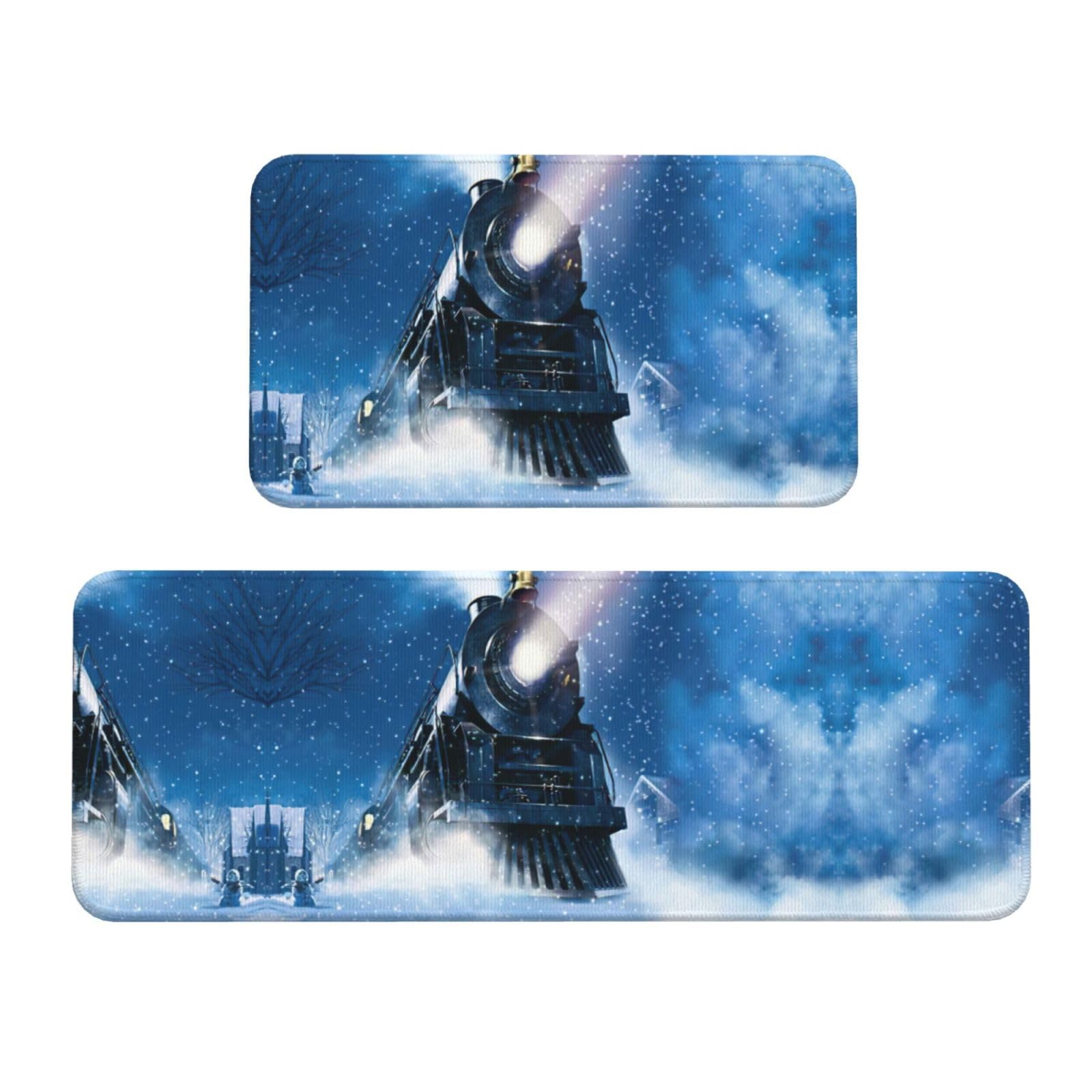 Lot de 2 tapis de cuisine de Noël motif train sous la neige pour décoration festive