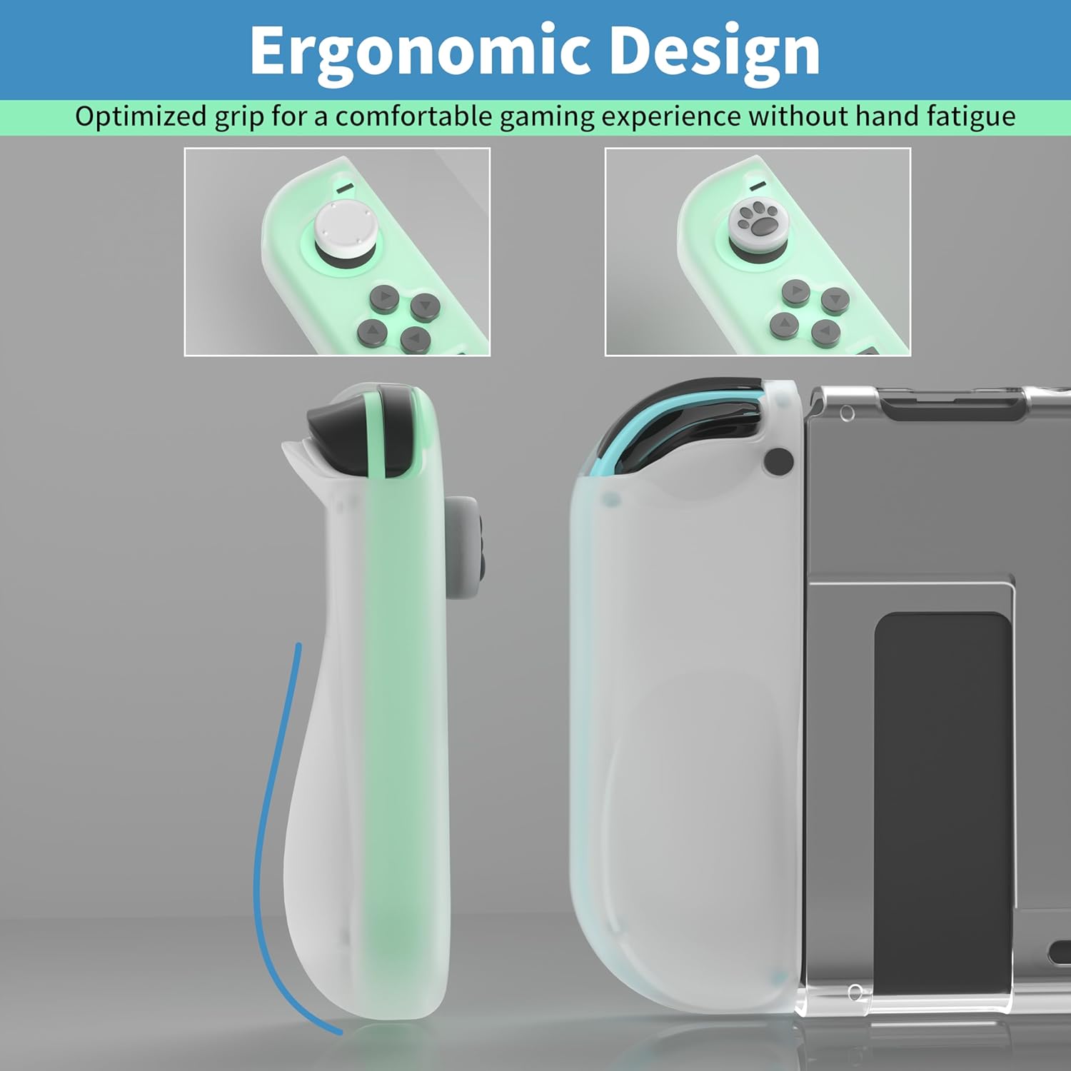 Switch Case with Ergonomic TPU JoyCon Case for Nintendo Switch 2017, Dockable Cover Protective with Switch Screen Protector,Transparent PC Back Shell,Thumb Stick - Image 4