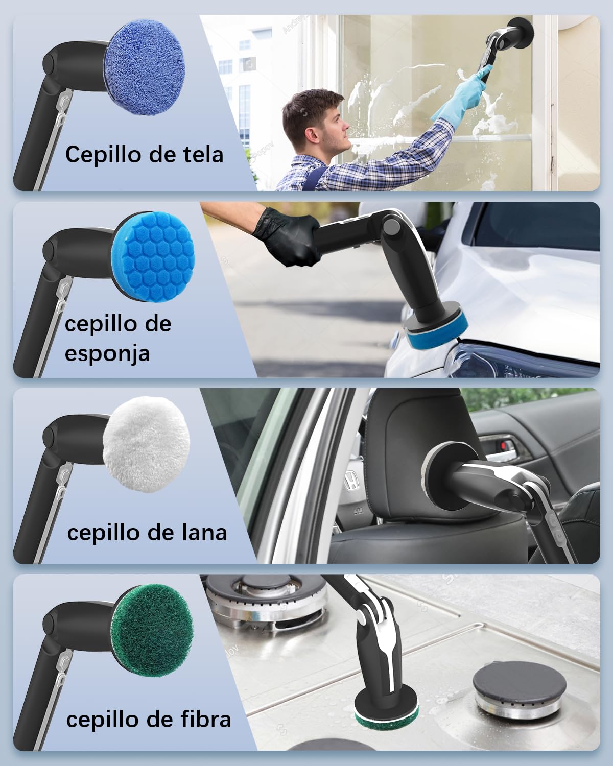 Leebein Cepillo Eléctrico Limpieza Hogar, 2026 Fregadora Giratoria Eléctrica con 8 Cepillo Reemplazables, Control Remoto, 2 Velocidades de Rotación y Mango Ajustable 38-132CM para Baño/Cocina/Coche