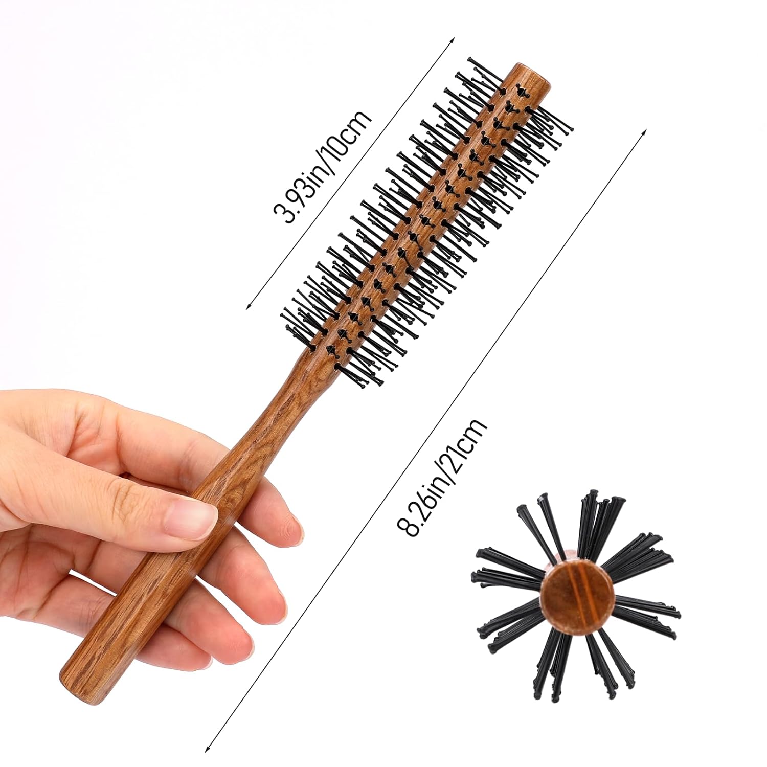 Ball-Tipped Round Hair Brush with Wooden Handle and Nylon Bristles for Short Hair, Bangs, Men's Beards, and Blow Drying - Image 4