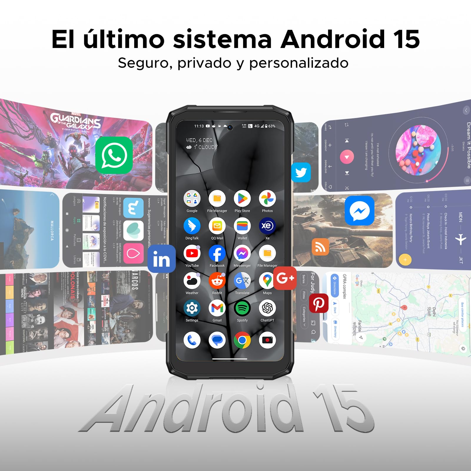 Blade20Turbo 5G Movil Irrompible, 6,6" 32GB+256GB/2TB, 10300mAh/33W Android 15 Móvil Rugerizado, Dimensity 7050 5G Teléfono Móvil Resistente, 50MP/Dual SIM/Face ID/OTG/NFC/GPS IP68