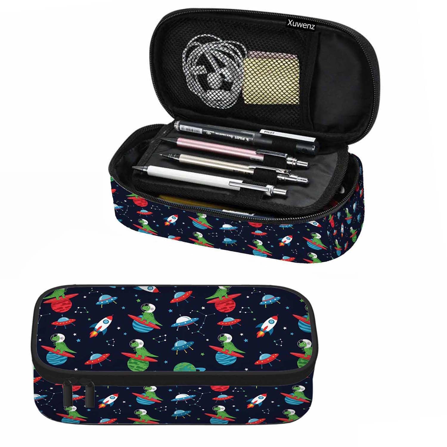 Xuwenz Dinosaur Astronaut Pencil Holder Bag Space Surfing Aircraft Planet Star Animal Pencil Case College Office School for Teens Boy Girl