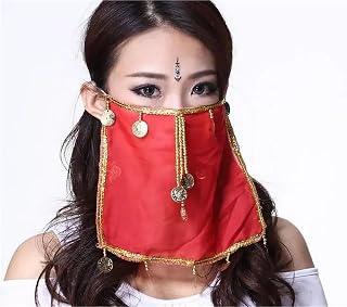 LNJMRU Belly Dance Tribal Face Veil with Coins Halloween Costume Accessory Dance Princess Veils Solid(Color-06)