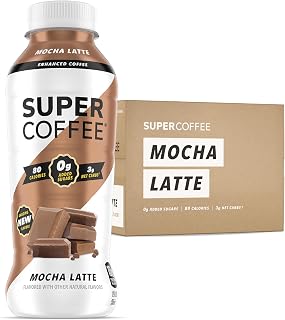SUPER COFFEE, Keto Protein Coffee (0g Added Sugar, 10g Protein, 70 Calories) [Mocha] 12 Fl Oz, 12 Pack | Iced Smart Coffee Drinks