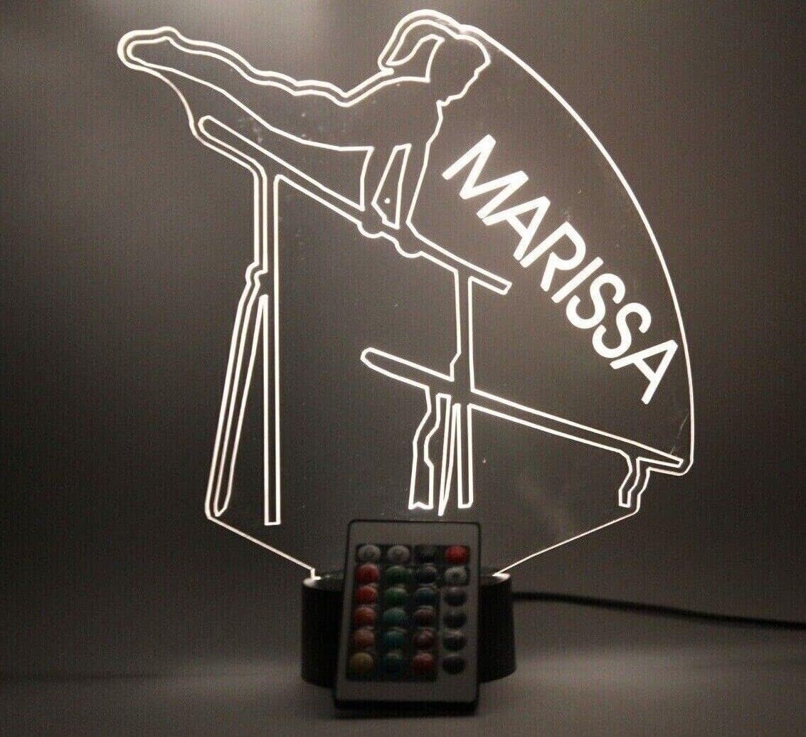 Gymnast on Bars Night Light Up Lamp LED Personalized Name Free Engraved Gymnastics Athlete Gymnasts Tumbler Desk Table Lamp, Custom Design Feature - It's WOW, With Remote, 16 Color Options, Great Gift
