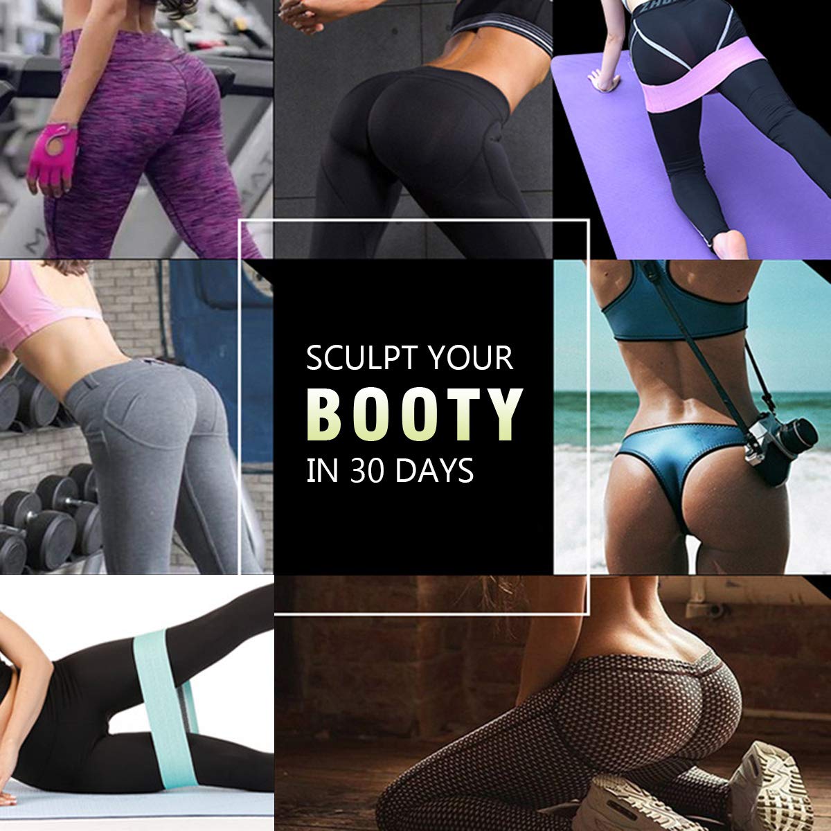 Fasce di resistenza per allenarsi con guida alle fasce di allenamento. 4 fasce elastiche per donne e uomini in tessuto per esercizi Fasce di resistenza per gambe per allenamento set di fasce