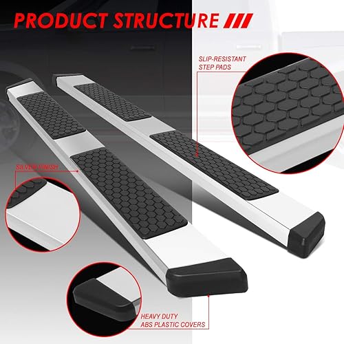 Miniatura 2 de Auto Dynasty Estribos compatibles con 2009-2024 Ram1500 2500 3500 Crew Cab 4 puertas, barras Nerf de riel lateral de acero inoxidable, barras de