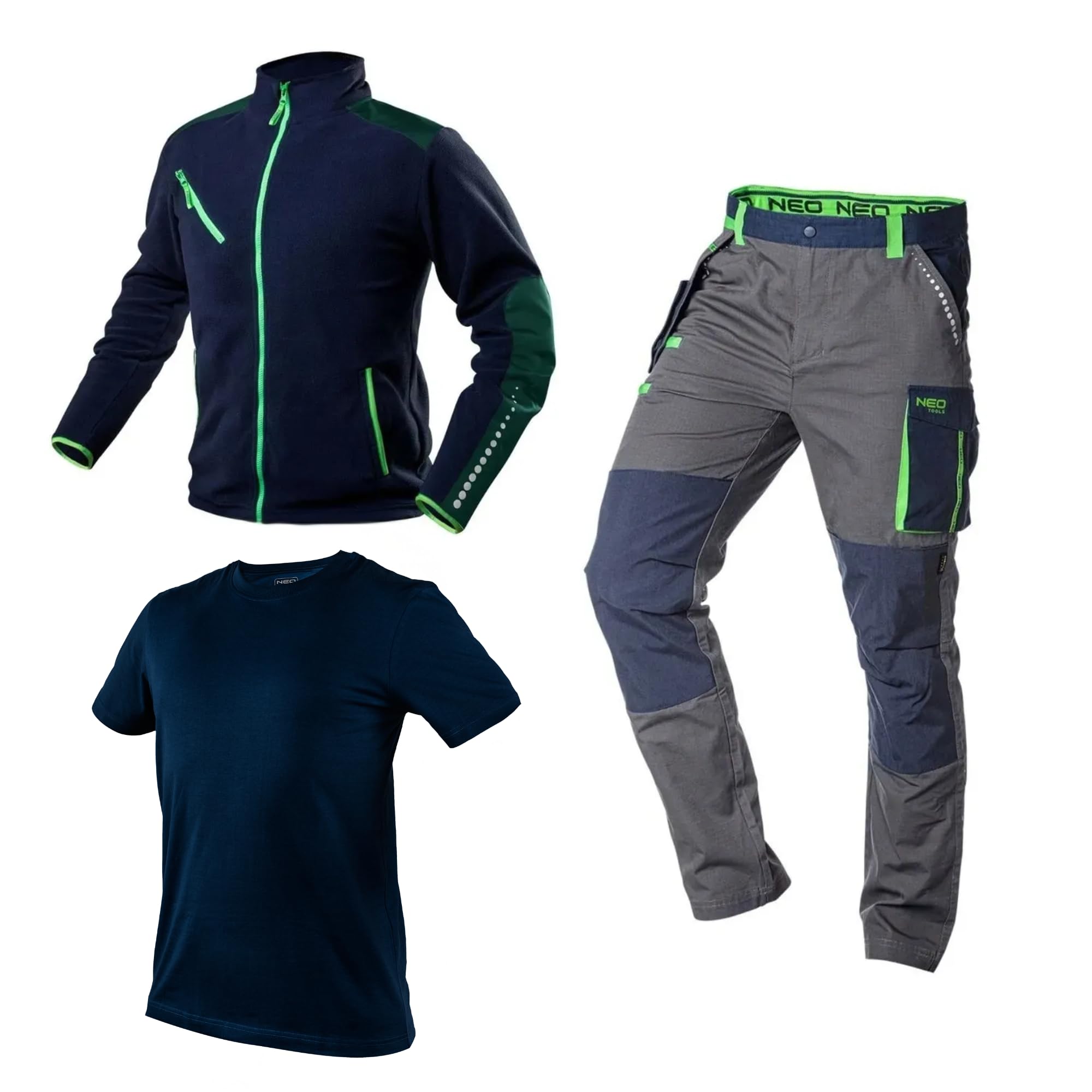 NEO TOOLS Herren Premium Arbeitshose, 100% Baumwolle 210 g/m2, Ripstop, Kniebereich mit Cordura verstärkt, regulierbarer Gummibund