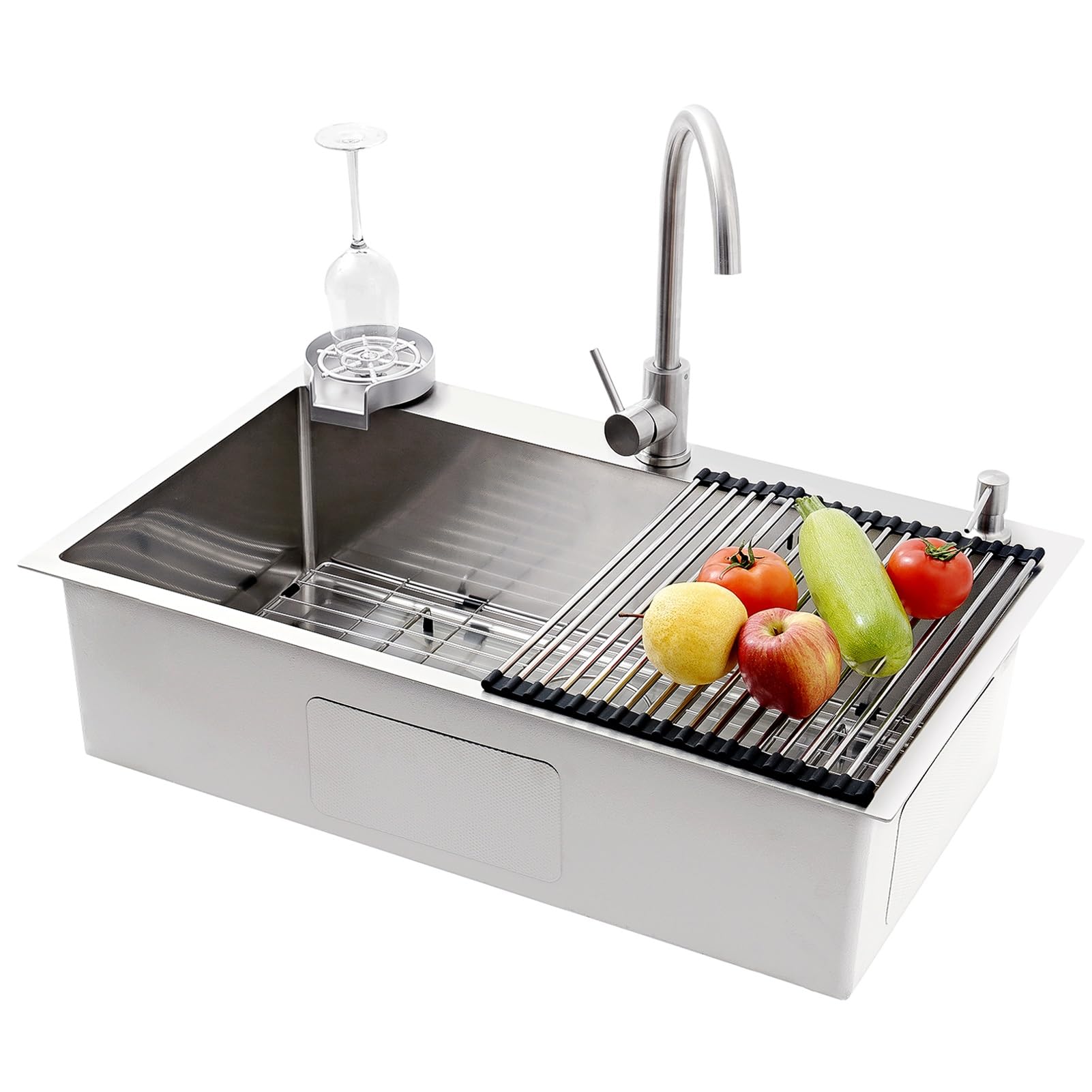 Professionelle Edelstahl-Spüle 304 - Großformatige Einzelspüle Mit Abtropfkorb Für Küche & Bar - Oberschrank-/Unterbau-Montage - Robuste Küchenspüle, Geschirrspülbecken(A,70x50x22cm)