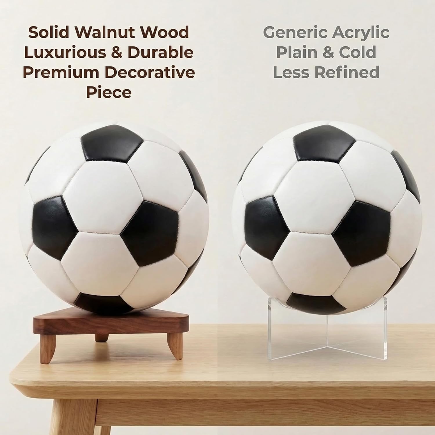 Solid Walnut Ball Display Stand, Basketball Football Soccer Holder Rack, Autographed Sports Memorabilia Showcase, Premium Wooden Trophy Ball Stand for Home Office Decor (Brown)