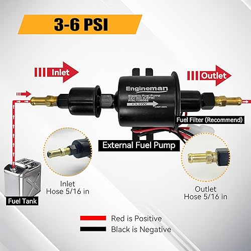 Miniatura 4 de Bomba de combustible eléctrica ENGINEMAN 12V Transferencia eléctrica para bomba de combustible universal de baja presión para gas diésel 3-6psi