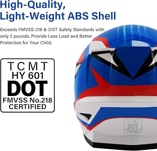 Miniatura 2 de TCMT Dot Youth Kids ATV Motorcycle Helmets Full-Face Kids Helmet with Adjustable Chin Strap for Boys and Girls Kids Dirt Bike BMX Cycling