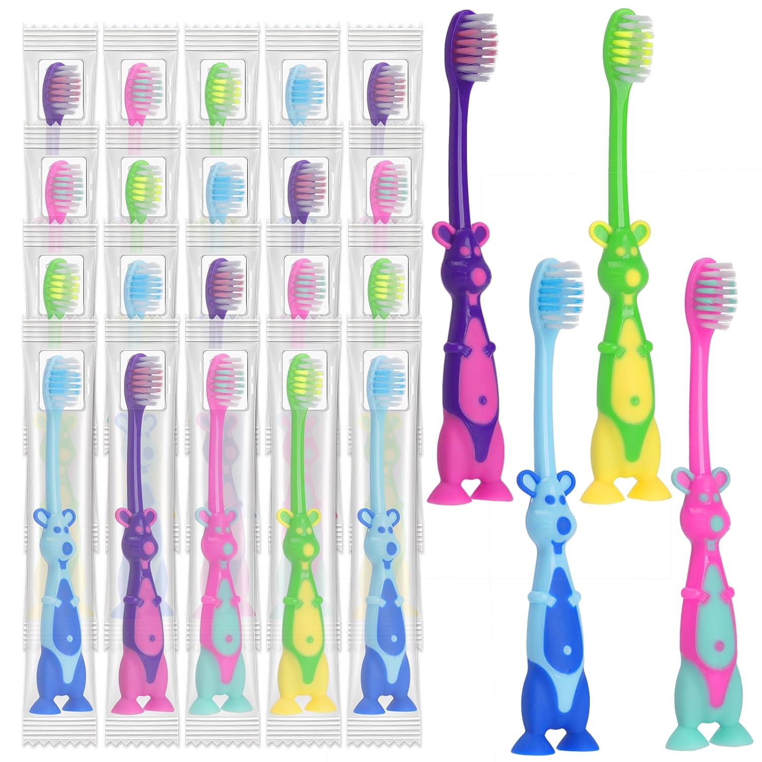 Newday 100 Pack Kids Toothbrush Bulk Soft Bristles Toddler Cute Toothbrush with Suction Cup Includes Travel Covers Individually