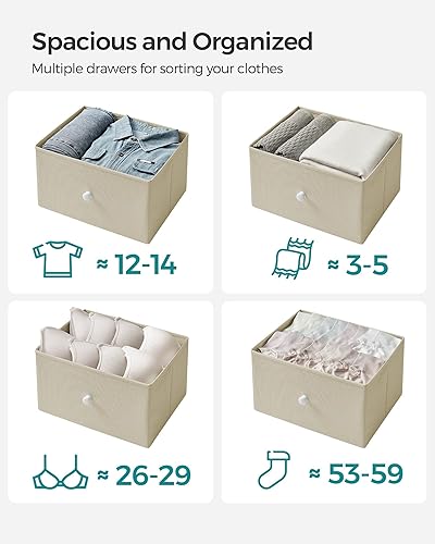 Miniatura 5 de SONGMICS Dormitorio, pecho, 6 cajones, cómoda de tela para armario con marco de metal, por The Yard, amarillo camello + blanco crema