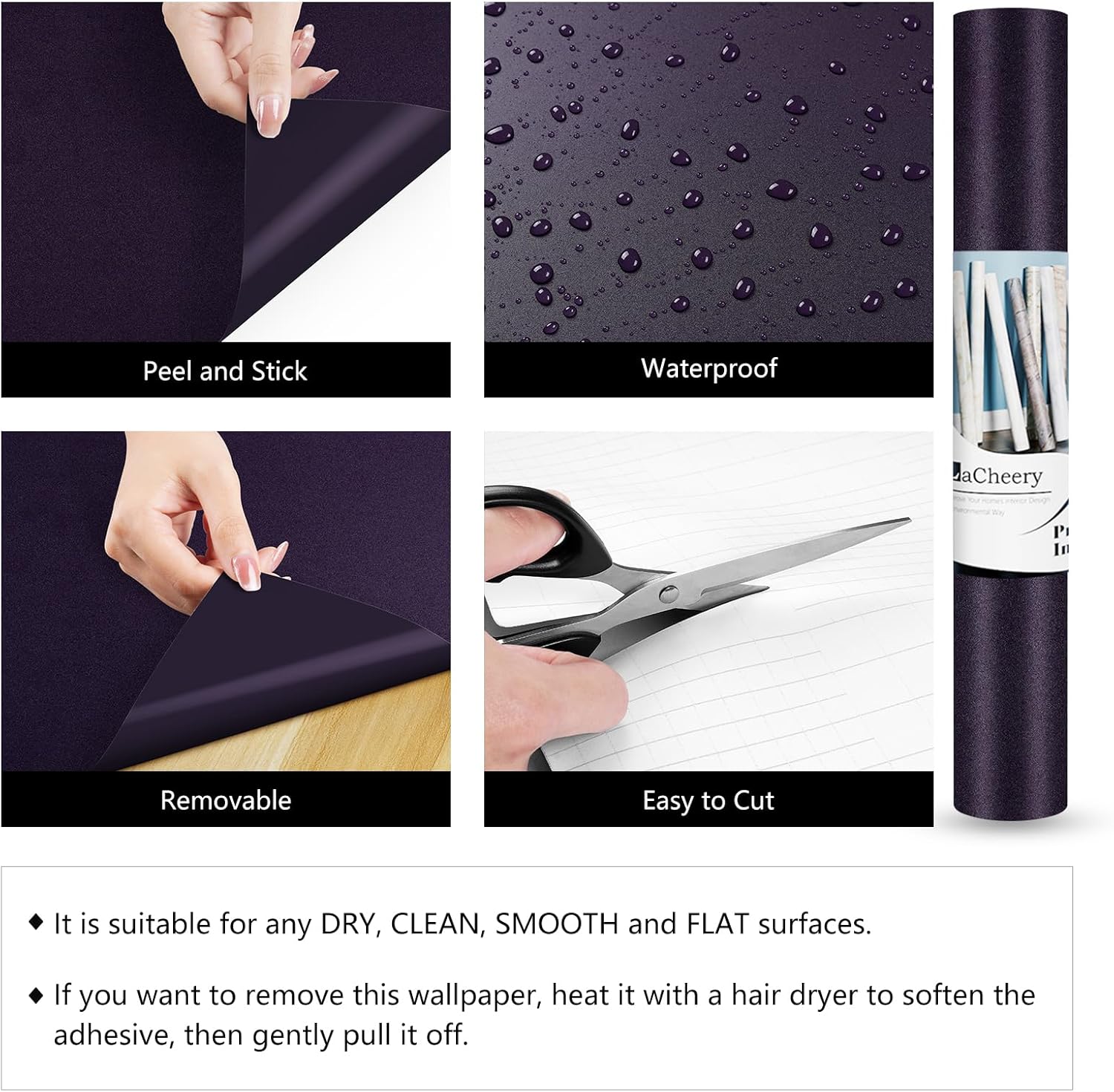 LACHEERY Dark Purple Peel and Stick Wallpaper Purple Wallpaper Stick and Peel for Bedroom Removable Contact Paper for Wall Cabinets and Drawers Self Adhesive Solid Color Vinyl Wall Paper 15.8"x80"