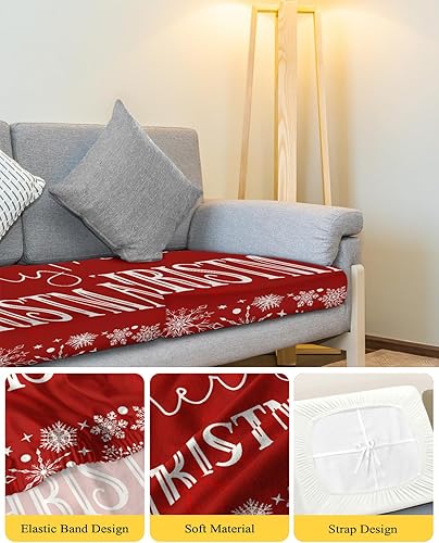 Miniatura 4 de Wowouhiya Fundas de cojín rojas de Feliz Navidad, funda elástica para sofá con parte inferior elástica, fundas de sofá con diseño de copos de nieve