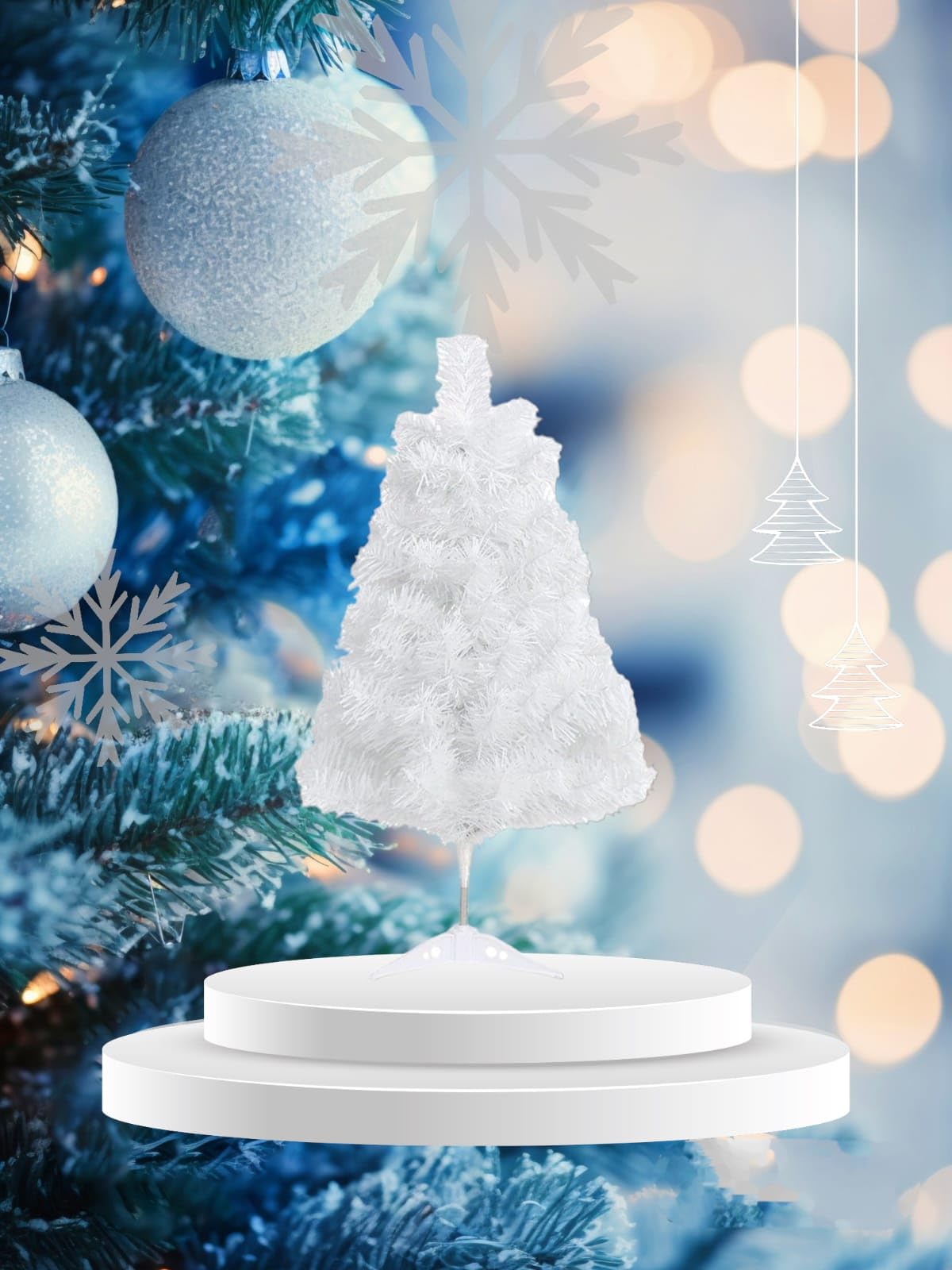 Christmas Tree (Artificial) 2 FEET White Pine Special Tree 60 cm,Color (White) with Plastic Leaves,and Stand Foldable Type,Perfect Indoor Outdoor Decoration(X Mass Tree)