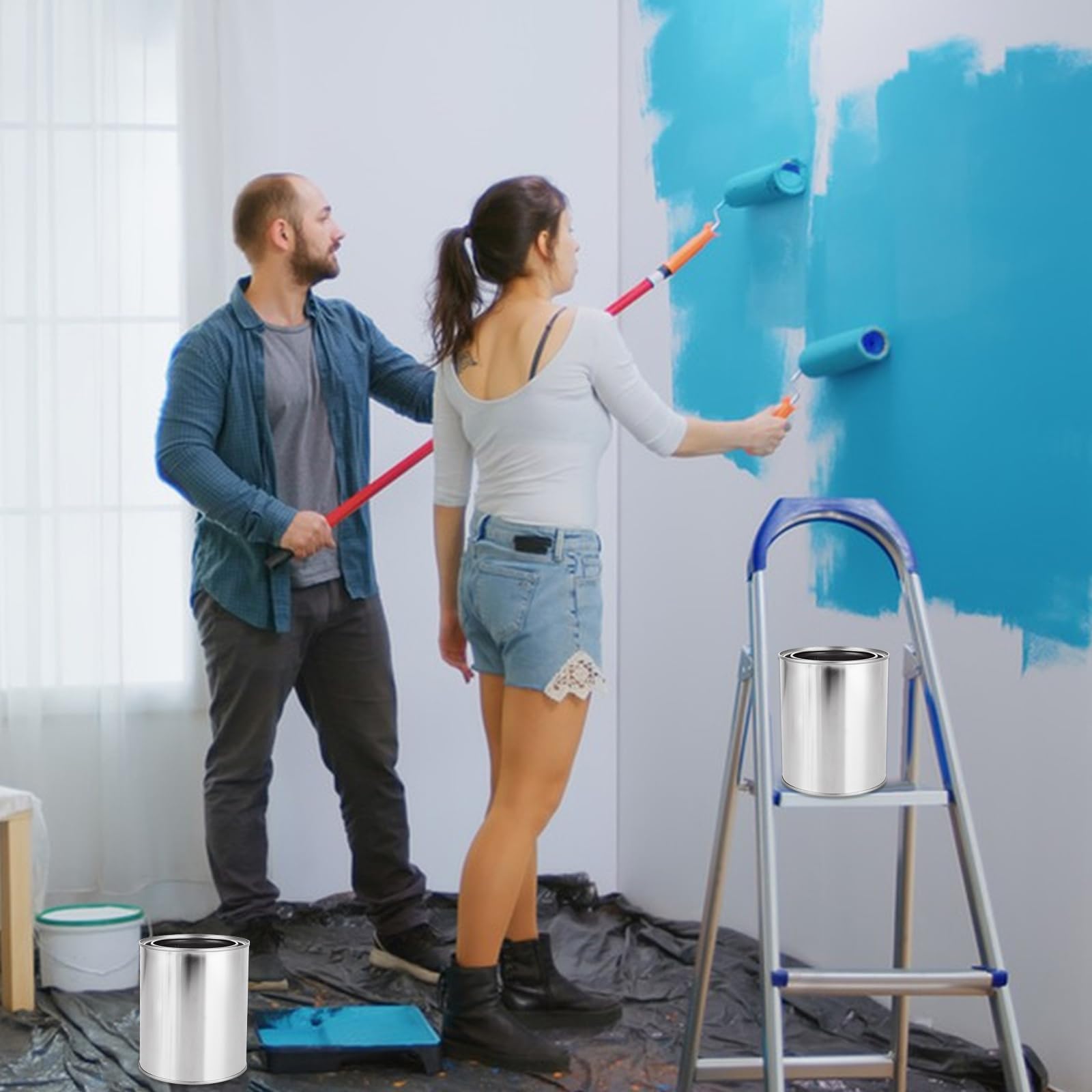Lot de 6 boîtes de peinture vides de 1 L avec couvercles, multi-usages pour loisirs créatifs, projets de bricolage, organisation de garage