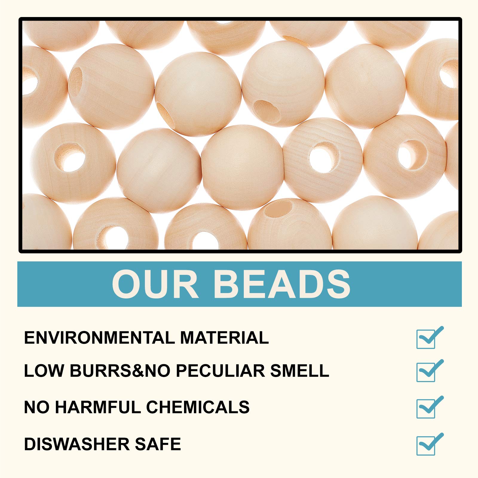 PandaHall 150 Perline In Legno Naturale Forme Miste | 10-25 Mm | Foro Grande Per Bracciali E Collane Fai Da Te - 2